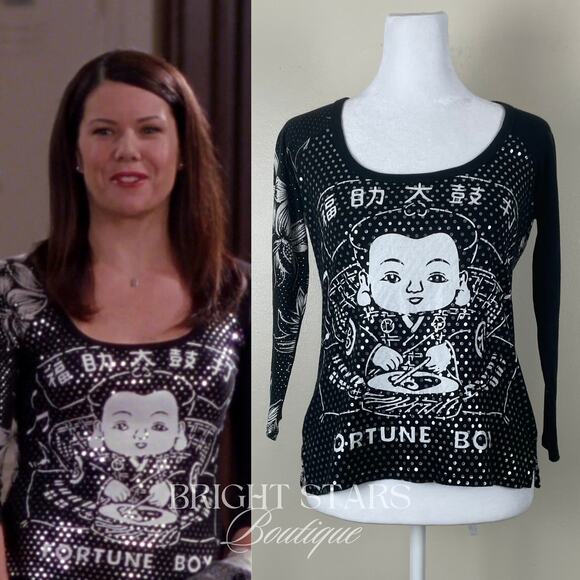 Extremely Rare Fortune Boy Top ASO Lorelai Gilmore Girls 3/4 Sleeve Y2K Graphic - Picture 1 of 8
